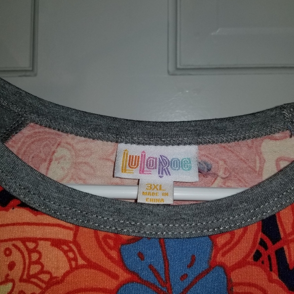 LuLaRoe Randy Baseball Raglan Tee Shirt Grey/Orange Blue Floral 3XL NWT - Picture 7 of 7